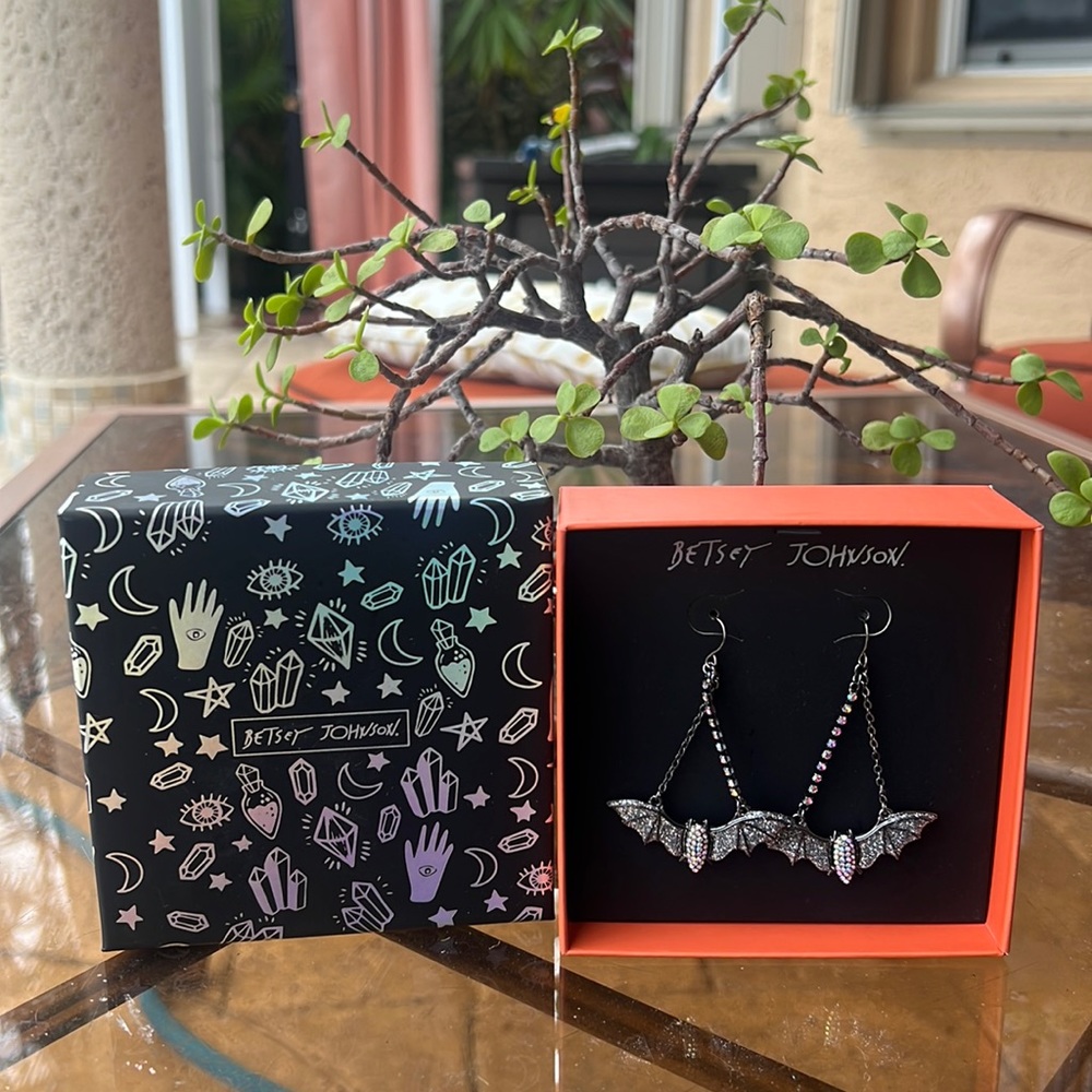 COPY - BETSEY JOHNSON Rhinestoned Bat Drop Earrings